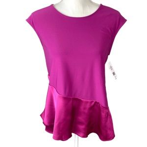 Halston | Magenta | Flounce Hem | Scoop Neck |Short Sleeve | XS | NWT